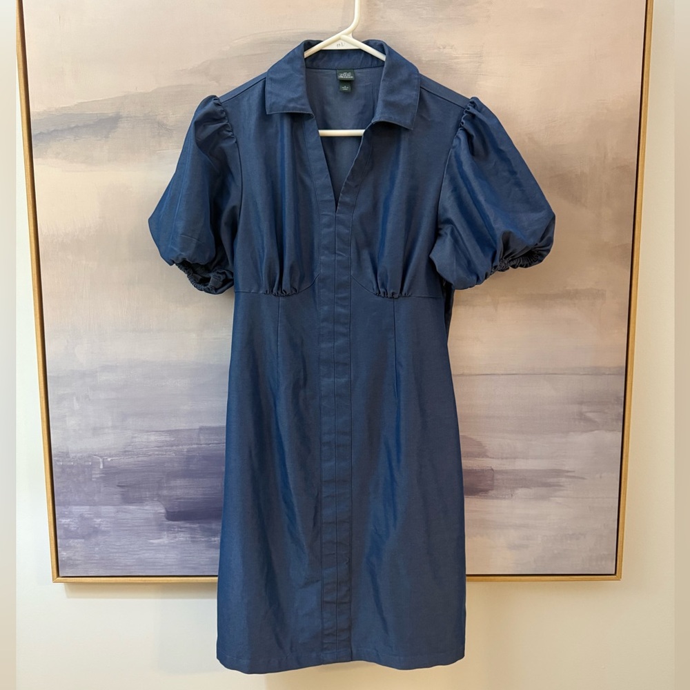 Women’s Navy Blue Puff Sleeve Collared Pullover‎ Dress